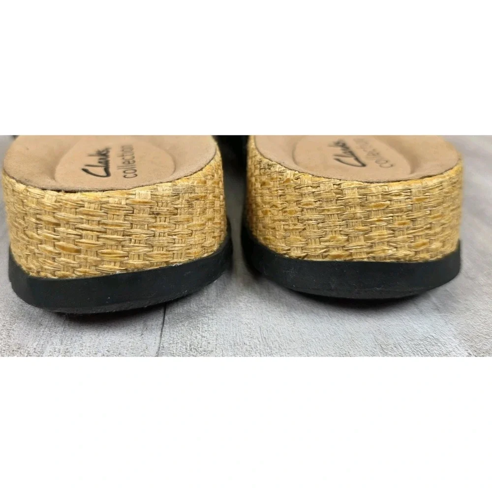 Clarks Reileigh May Black Nubuck Leather‎ Adjustable Slides Sandals Women's 9M